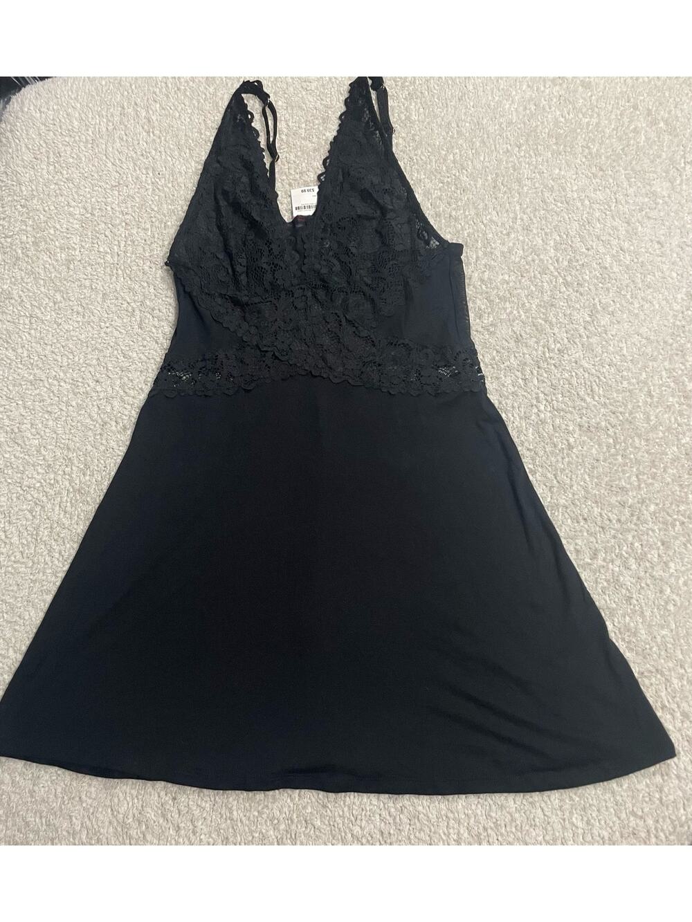 INC International Concepts Womens XS Sleeveless Lace Chemise Dress Black NEW